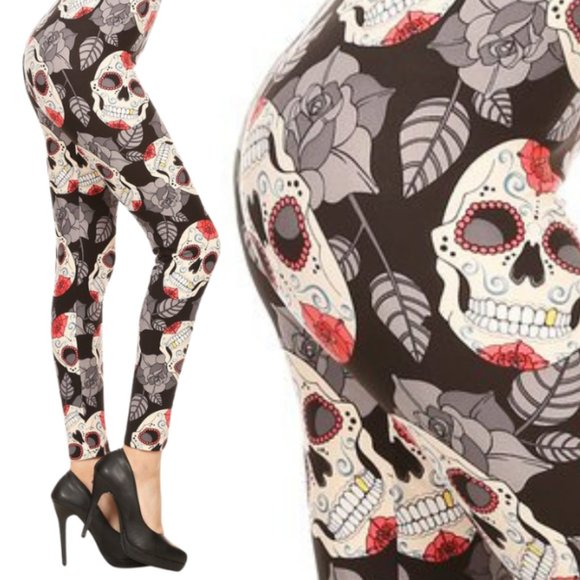 Pants - Leggings - Butter Soft US Women's Size 3-14 - Leaves of Mind and Skull